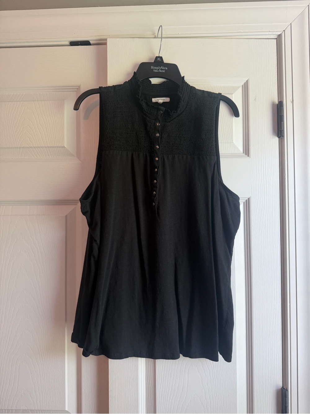 Maurices Black Sleeveless Smocked Neck Button-Front Camisole
